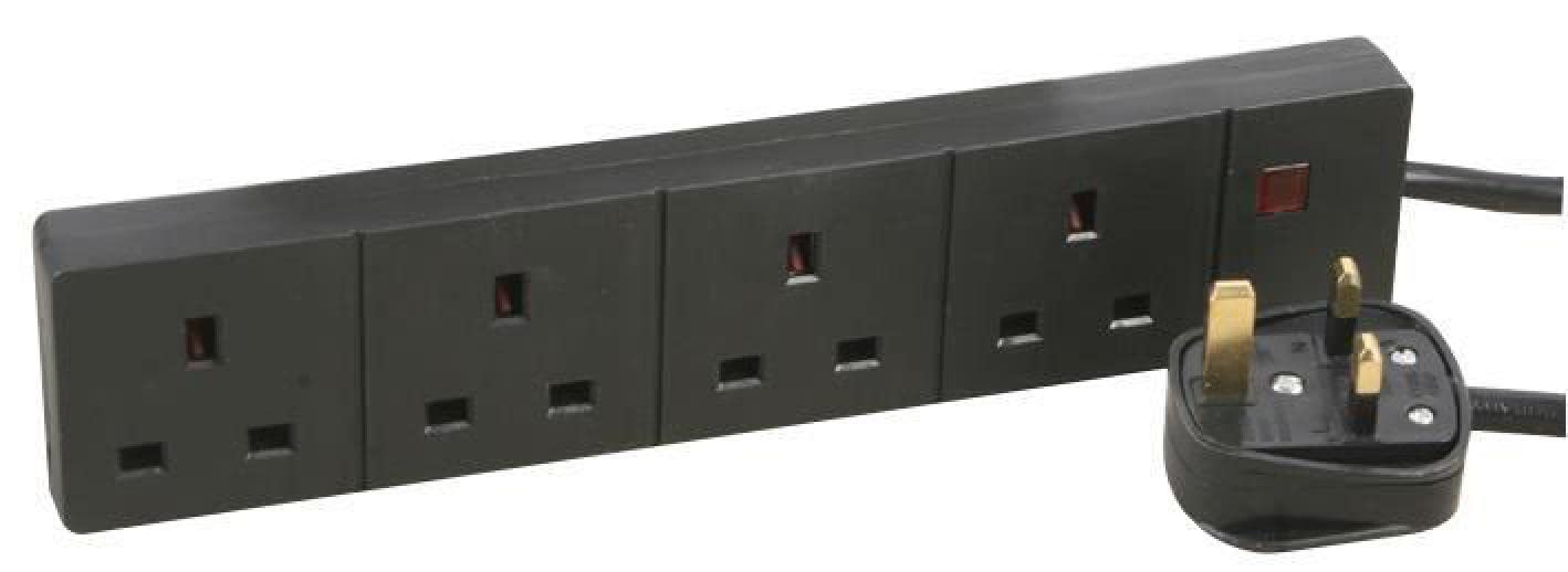 PRO ELEC4-Way Extension Lead Neon 0.5m Black