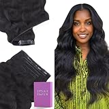 IDN BEAUTY 5+2 Invisi Edge Seamless Clip in Hair Extensions Human Hair Combo Pack, Body Wave 14 Inch 100g 5pcs Invisible Edge and 2pcs Seamless Clip ins for Black Women Natural Black No Leave Out