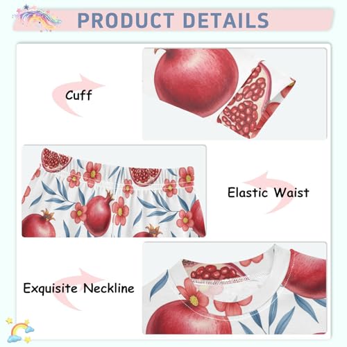 Pajama Sets Long Sleeve Pomegranate Floral Pattern Soft Comfy Sleepwear 2 Piece PJS 3-8T4