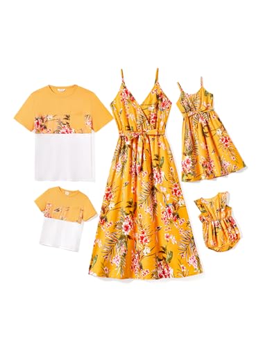 Image of PATPAT Family Matching Outfits Mommy and Me Dresses Hawaiian Tropical Vacation Beach Spaghetti Strap Dress and Shirt