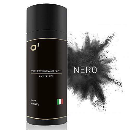 O³ Polvere Volumizzante Capelli UNISEX - 27,5gr NERO - Polvere di Cheratina PREMIUM - Fibre Densificante per Capelli, barba