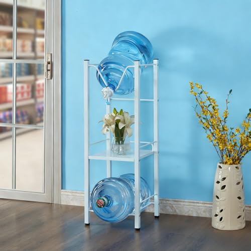 MTIETEME バケツスタンド ウォーターボトルラック 収納ラック 蛇口を贈る 取り外し可能 収納付き 取り出しやすい 強力な耐荷重100kg 高耐久性 2/3層 ウォーターサーバー 台 組み立てが簡単 キッチン、寝室、リビング、オフィスに適用(ホワイト