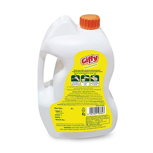Image of Giffy Liquid Dish Wash Gel 5L with Active Salt & Lemon| 50% More Effective| Tough Grease Removal & Natural Fragrance| Removes Odour| Easy Lather & Rinse Off| Leaves No White Residues| Hand-Safe