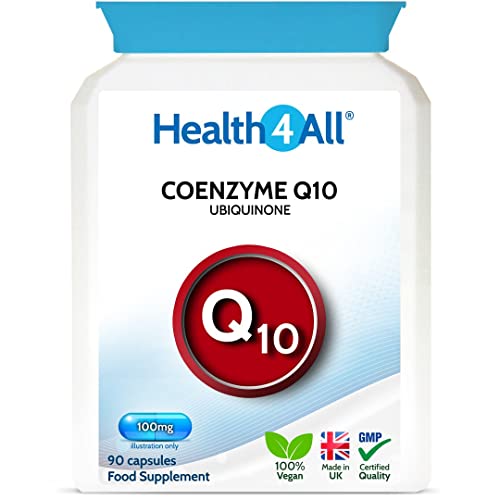 CoQ10 100mg 90 Capsules (V) Vegan Pure Grade CoEnzyme Q10 Capsules (not Tablets). Made in The UK by Health4All.