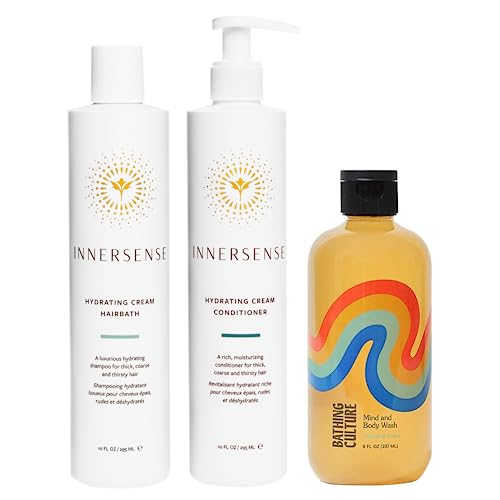 INNERSENSE Organic Hydrating Shampoo, Conditioner + Bathing Culture Mind + Body Wash VALUE Bundle
