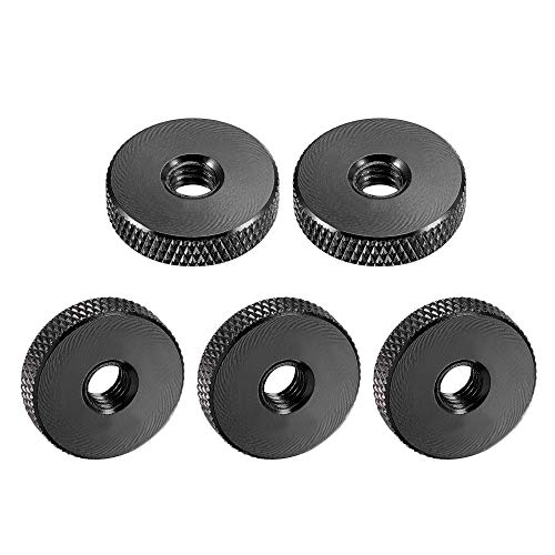 sourcing map Flat Knurled Nut - M6 x 20mm x 5mm Thumb Nuts Lock Adjusting Nuts Aluminum Alloy Black 5Pcs