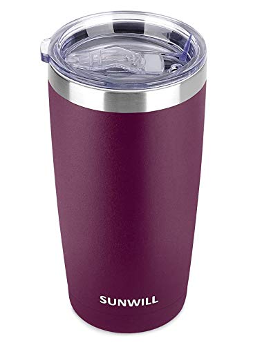 Image of SUNWILL Travel Coffee Tumbler 20 oz, Insulated Mug with Lid, Stainless Steel Cup for Hot and Cold Drinks, Powder Coated Plum