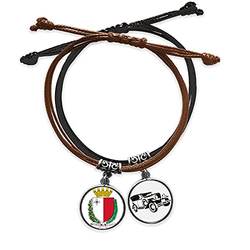 Bracelet Malte en cuir tressé et corde fait main avec emblème