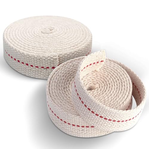 Mechas para Lámparas de Aceite -LONGITUD 2M|ANCHO 20MM|✮GARANTÍA DE POR VIDA✮- Cuerda de Algodón para Linternas y Quemadores de Interior y Exterior - Quema Limpia, Cálido Brillo Rojizo (2, 2M X 20 MM)