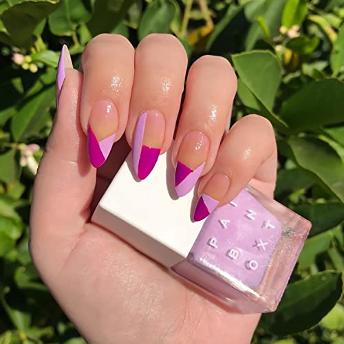YOSOMK Press on Nails Medium Pink Stitching Almond Fake Nails Glossy Stick on Nails Full Cover Glue on Nails False Nails with Designs Acrylic Nails for Women…