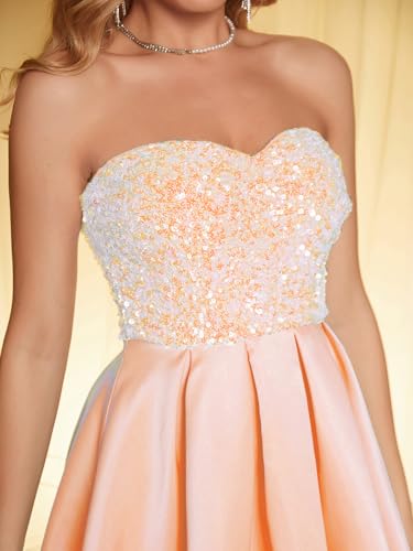 Image of Angel-fashions Women's Strapless Sequin A-Line Sequin Elegant Short Prom Gown Cocktail Dress