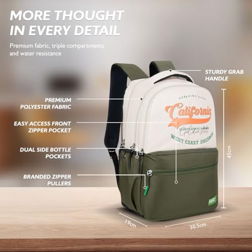 Image of United Colors of Benetton Unisex High-School Backpack CALAFIA | 3-Compartment Organised Daypack with Airmesh Padding | Backpack for School Girls & Boys | 26L Capacity