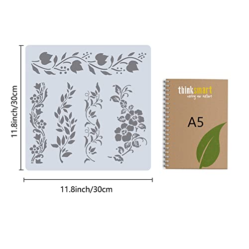 GORGECRAFT 11.8x11.8 Flower Hollow Out Stencils Flower Vine Drawing Templates Reusable Large Size Spring Garden Diy Drawing Plants Floral Templates for Painting on Wood Floor Furniture Bag Cabinet - Image 2
