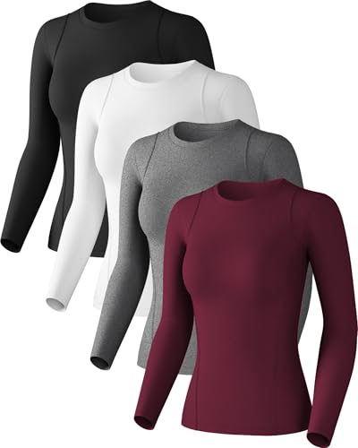 Women's Compression Shirts Long Sleeve Athletic Workout Tops Cool Dry Underscrubs Sun Protection for Gym Yoga Running