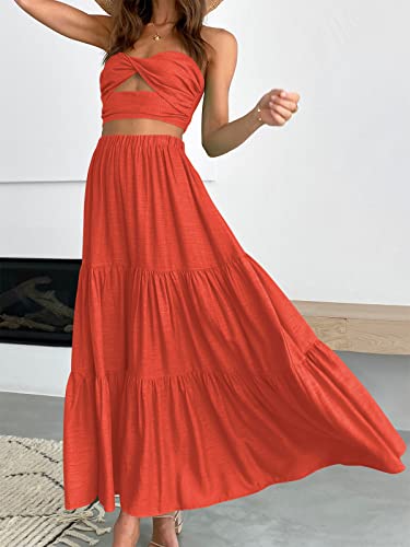 Image of ANRABESS Women's Summer Boho Flowy Swing Tiered A-Line Maxi Skirt 2026 Fashion Trendy Elastic Waist Pleated Long Beach Dress