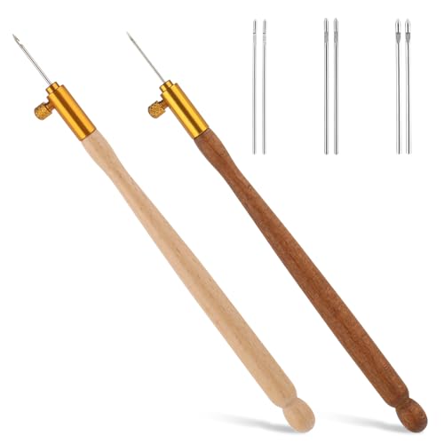 Image of 2 Pcs Tambour Hooks Kit Embroidery Crochet Hook Wood Handle Tambour Embroidery Kit French Drum Hooks with 6 Needles Tambour Hook Latch Beaded Needle for Embroidery Sequin Beading Knitting DIY Sewing