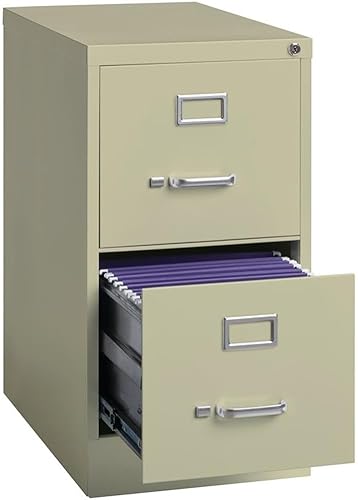 Miniatura 4 de Pemberly Row 2 Drawers 28.38" Vertical Beige Metal Filing Cabinet Lockable Pre-Assembled Stationary Letter Size for Home, Office