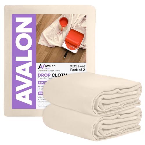Avalon Home Canvas Drop Cloth for Painting 9x12 feet Pack of 2-8oz Painters Drop Cloths for Painting - All Purpose Canvas Tarps for Floor & Furniture Protection - Recycled Cotton Fabric
