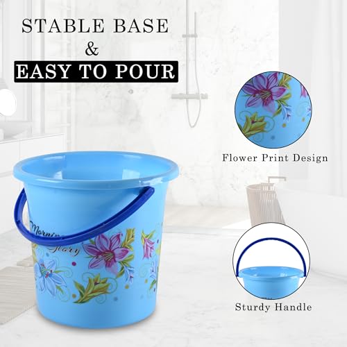 Image of Kuber IndustriesBucket (18 LTR) Water Bucket for Bathroom | Plastic Bucket for Kitchen | Balti for Bathroom | Bucket for Daily Use | Portable Bucket | Printed Water Storage Bucket | Blue