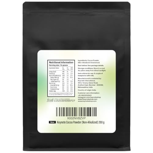 Image of Keynote Cocoa Powder | Without Sugar | Raw Flavonoid Rich Non-Alkalized Non-Dutched Natural Unsweetened Cacao | Bean to Powder | 200 grams