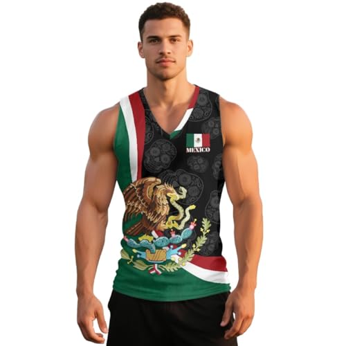 Men Mexican Flag Print Quick Dry Workout Tank Top Mexico Theme Gym Muscle Tee Bodybuilding Sleeveless Shirt