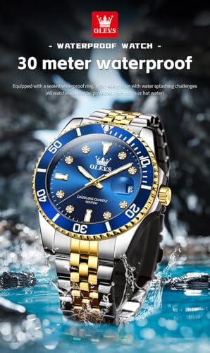 Image of OLEVS Watch for Men Stainless Steel Quartz Business Dress Diamond Large Dial Waterproof Mens Watches with Date Wrist Watch