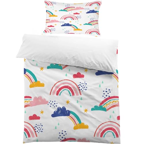 PNHCL - Funda nórdica de 140 x 200 cm, nube arcoíris infantil, microfibra, juego de cama arcoíris garabateado, funda nórdica de ropa de cama con cremallera y 1 funda de almohada de 65 x 65 cm -Tp75