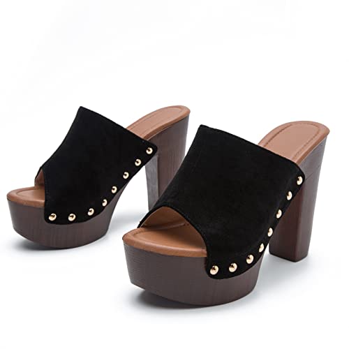 GUNIYIFS Women's Platform Sandal Heeled Sandals for Women Chunky Heel Summer Dressy Leather Peep Toe Mule Sandals Block Heel3