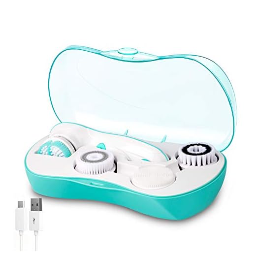 Rechargeable Facial Cleansing Spin Brush Set with 4 Exfoliation Brush Heads - Waterproof Face Spa System by CNAIER - Advanced Microdermabrasion for Deep Scrubbing and Gentle Exfoliating