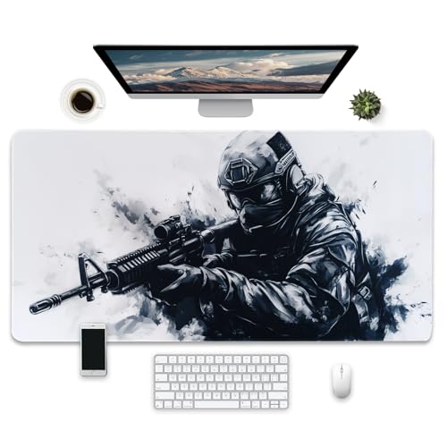 Tapis de souris de jeu, grand sous-main étendu avec motif militaire, 80 x 40 cm, base antidérapante