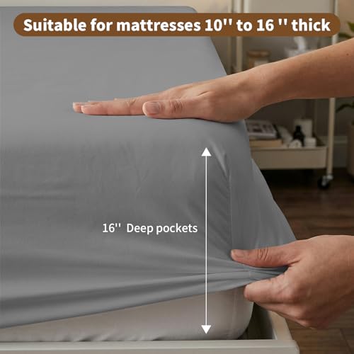 Image of HBHLFZ Full Fitted Sheet Only, Soft Breathable Bottom Sheet - 54 inchx75 inch Deep Pockets Full Size Fitted Sheet - All Around Stretch Fit, Wrinkle Resistant, Colorfast - Easy Care, Gray