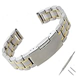 [まごころすとあ] 時計バンド ベルト ステンレス スマートウォッチバンドステンレス鋼ミラネーゼ メタル ブレス バンド 18mm 20mm 22mm 24mm バネ棒はずし 付属 ベルト (20mm, シルバー×ゴールド)