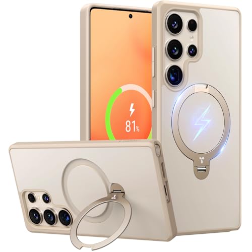 Image of TORRAS 360 Spin Magnetic Stand for Samsung Galaxy S25 Ultra Case Beige Gold, Fit for Magsafe, Military Grade Slim Protective S25 Ultra Case with Kickstand Rotatable, Ostand Spin, Aesthetic Dune