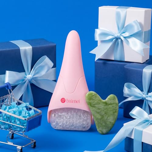 BAIMEI IcyMe Ice Roller for Face and Gua Sha Facial Tool Set, Ice Face Roller Reduces Puffiness Relieves Migraines Skin Care Tools, Self Care for Women - Pink - Image 3