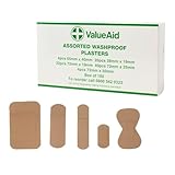 Value Aid Assorted Washproof Plasters - Pack of 100 Individually Wrapped Hypoallergenic, Latex-Free Adhesive - 5 Popular Sizes for First Aid Kit & On-The-Go Medical Supplies