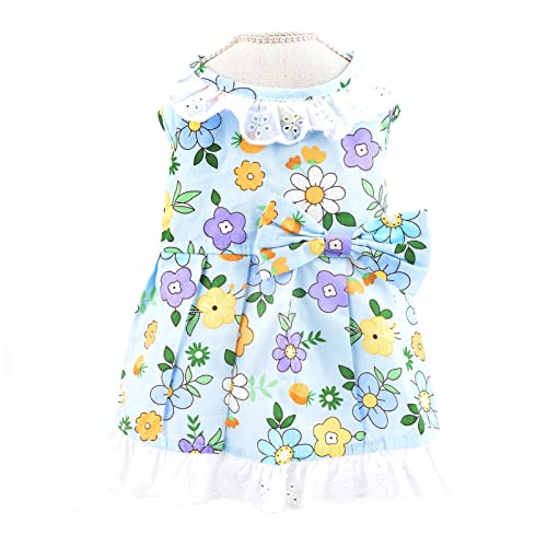 Smalllee_Lucky_Store Girl Pet Clothes Cute Lace Floral Dog Dress With Bow For Small Dogs Cats Puppy Princess Costume Yorkie Chihuahua Summer Apparel,Green,Xl #TOP5
