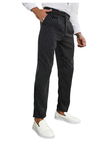 GORGLITTER Men's Striped Dress Pants Slacks Slim Fit Business Work Suit Long Trousers (Size Up, Runs Small)
