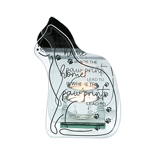Pavillon - Home is Where The Pawprints Lead to - 11,4 x 15,2 x 5,7 cm - Katzen-Teelichthalter aus Glas und Spiegel - Katze, Mutter, Vater, Geschenk Cover
