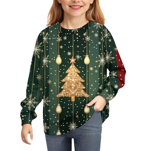 Cute Fall Sweaters for Teen Christmas Tree Print Boat Neck Knit Pullover Cute Fall Sweaters Kids Long Sleeve Funny Xmas Santa Claus Print Fashion Boys Shirts Size 14-16 Winter Puppy Tops Green 160