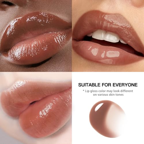Image of 2PCS Lip Gloss with Brown Lip Liner Lip Combo Set - Caramel Latte Soft Brown Nude Shade for Chic Daily Makeup, Lip Plumping Effect, High Shine Gloss Finish, Overlined Lips for Fuller Looking Lips