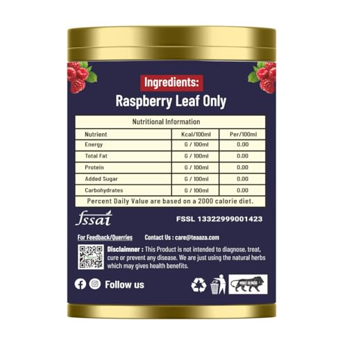 Image of Teaaza Organic Raspberry Tea for PCOS, Pregnancy & Fertility -50 Grams tin-50 Cups- Natural Herbal Tea for Hormonal Balance, Reproductive Health, & Women's Wellness | Caffeine Free Raspberry Tea For Pregnancy And To Support The Female System