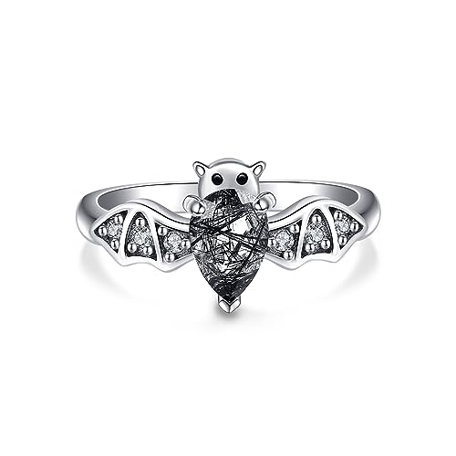 Bat Ring Bat Natural Black Rutilated Ring Gothic Jewelry Gifts for Women Size 7