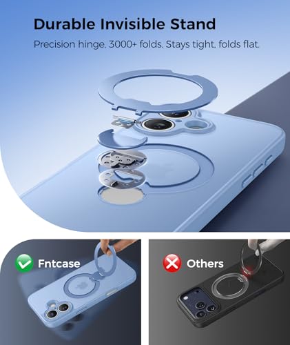 Image of FNTCASE for iPhone 17 Case: [360 Spin Magnetic Stand] [Compatible with Magsafe] [Screen Protector] Translucent Matte Military Grade Shockproof Full Camera Protective Phone Cover - Light Blue