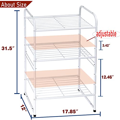 Georis 3-Tier Heavy Duty Wire Shelving Unit Storage Rack, Stackable Extendable Plant Stand Bathroom Organizer With Adjustable Shelf, Water Bottle Storage Holder, White #TOP6