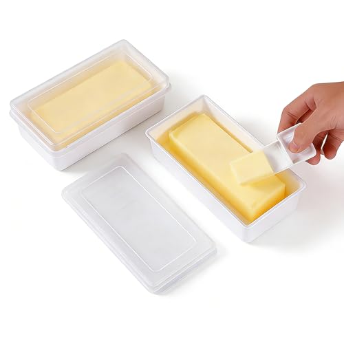 TAOKEY Butter Dish with Lid and Knife Airtight White Plastic Butter Keeper & Portion Control Container for Countertop and Refrigerator Dishwasher Safe