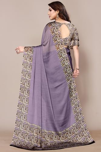 Image of MIRCHI FASHION Saree for Woman Chiffon Georgette Solid with Contrast Border | Lightweight Daily Wear Women's Sari and Printed Blouse Piece
