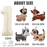 Dog 1st Birthday Party Decorations - Beige Lets Pawty Banner with Number 1 Foil Balloon, Cute Puppy Shaped and Paw Print Balloons Kit for Pet 1 Years Old Birthday Party Supplies