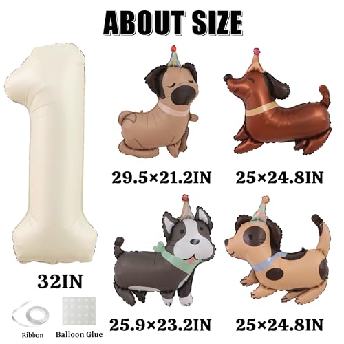 Dog 1st Birthday Party Decorations - Beige Lets Pawty Banner with Number 1 Foil Balloon, Cute Puppy Shaped and Paw Print Balloons Kit for Pet 1 Years Old Birthday Party Supplies