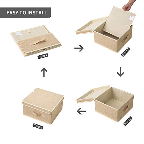 BrilliantJo Aufbewahrungsboxen mit Deckel, Faltbarer Aufbewahrungskorb für Kleidung mit Griff für Spielzeug, Bücher, Schrank, Schlafzimmer, Zuhause, 4-Farbige-Set 33,5 x 31,75 x 17,5 cm