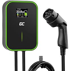 Cargador Wallbox Green Cell GC PowerBox Wallbox 22kW Tipo 2 Cargador para Vehículos Eléctricos EV PHEV Cable 6m Pantalla LCD Compatible con Todos los EV Model 3/S/X/Y, ID.3, ID.4, i3, 500e, EV6, E-Tron, ZOE, Mach-E